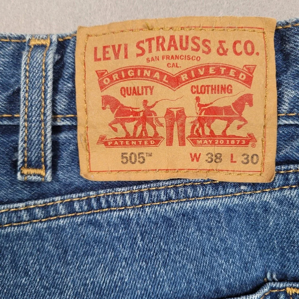 Levis 505 Regular Fit Straight Leg Jeans‎ Blue Denim Mens 38x30 00505-4891